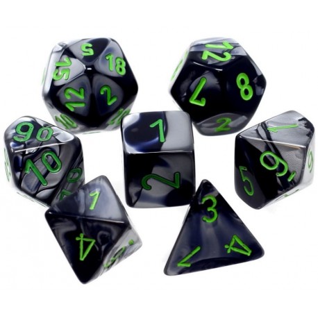Gemini Mini-Polyedral Black-Grey/Green 7-Die Set