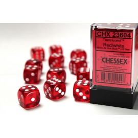 Translucent 16mm d6 red/ white dice block (12 dice)