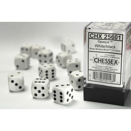 Opaque 16mm D6 White/Black Diceblock (12 dice)
