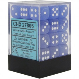 Frosted™ 12mm d6 Blue/White Dice Block (36)