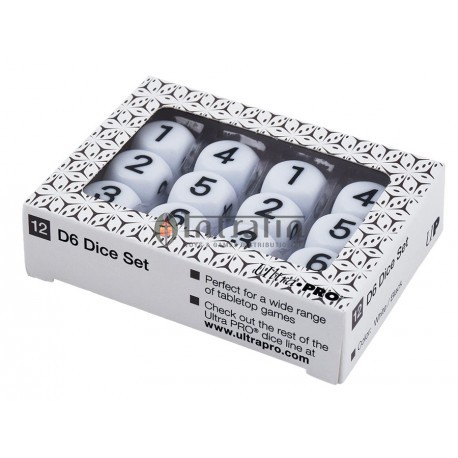 12-Set D6 White Dice with Black Numbering